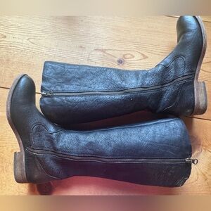 KORKEASE Black Leather Knee-High Boots